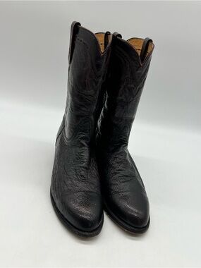 Lucchese 2000 Men 10.5D Black Cherry Ostrich Leather Western Cowboy Roper Boots.